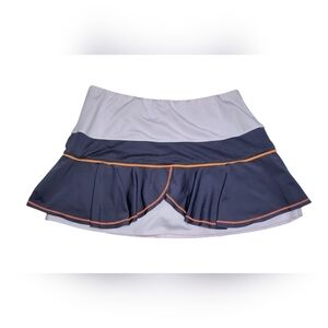 Lucky in Love Women's Tennis Scallop Skort White and Navy with Orange Trim M